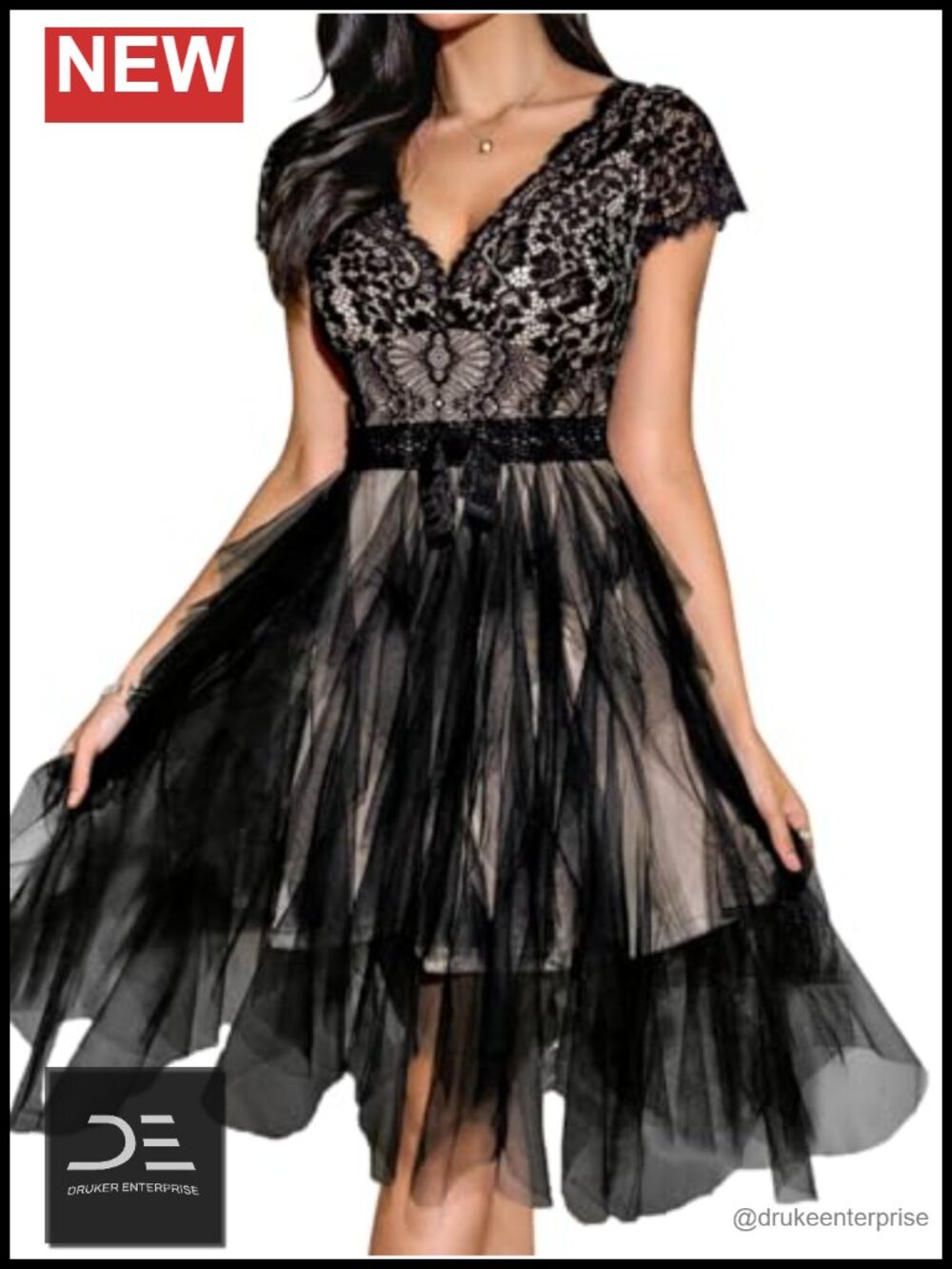 Lace Tulle Backless Deep V Short Formal Dress